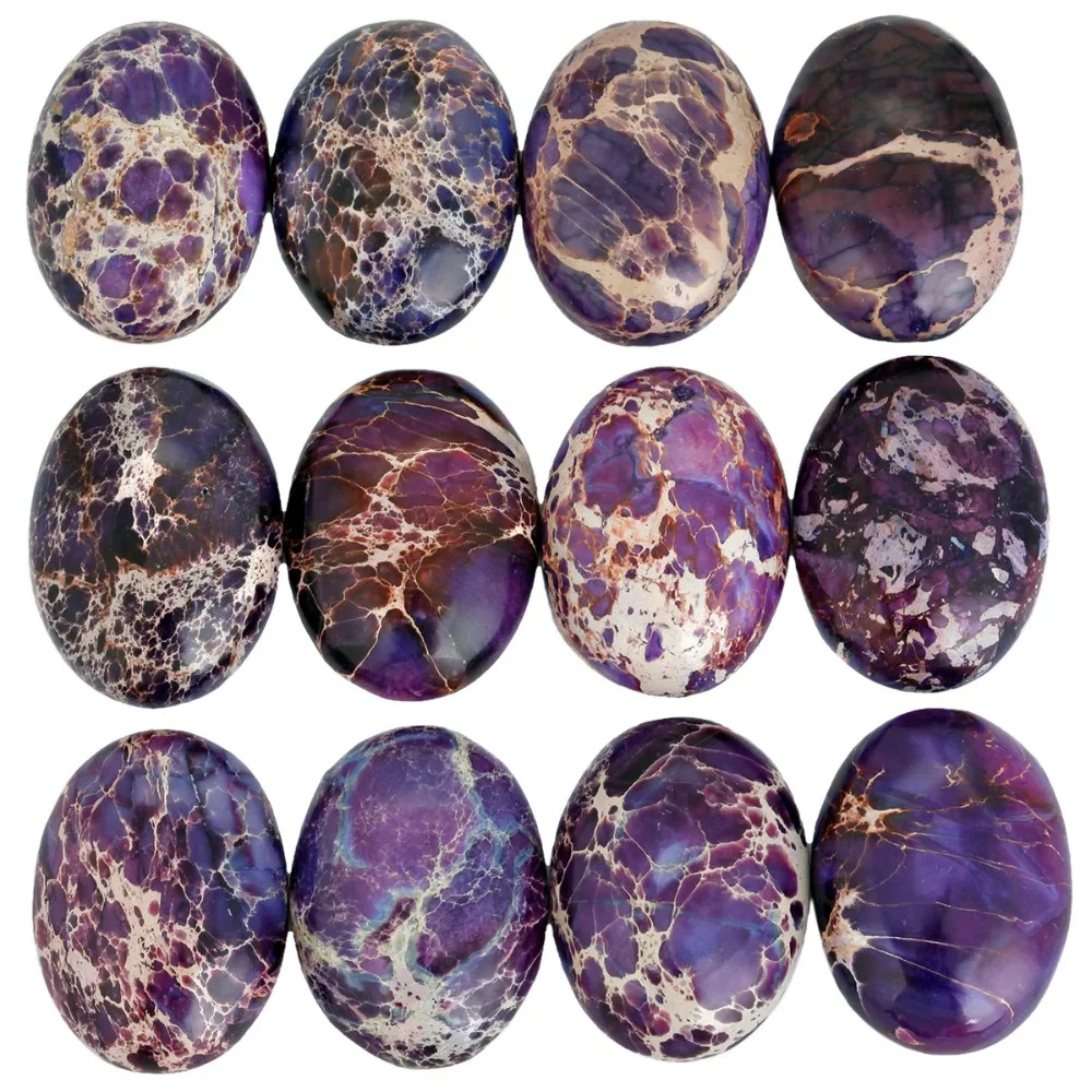 

TUMBEELLUWA 1Lot (5Pc) 22x30mm Purple Sea Sediment Jasper Oval CAB Cabochon Flatback Stone for Jewelry Making