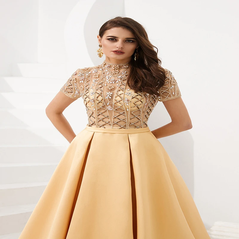 Forevergracedress желтые платья с короткими рукавами для выпускного вечера 2019 Стразы