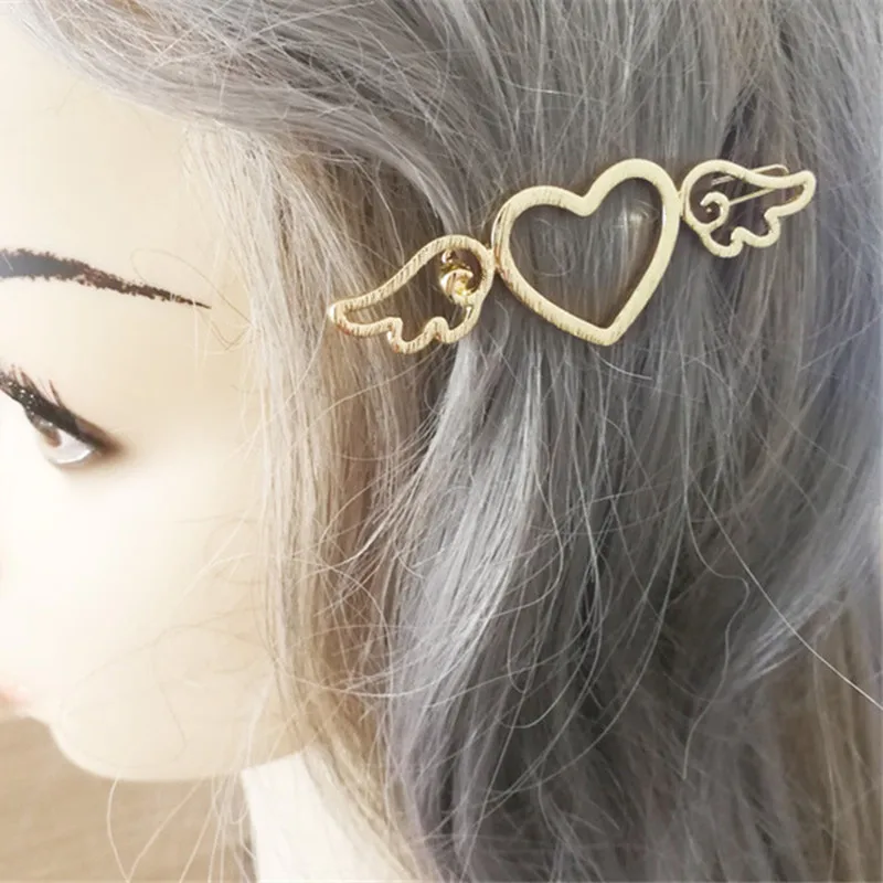 Фэшн Корейские Love Wings Заколки для волос из металла Сердце Волосы Барреты Девушки Женщины Аксессуары Держатель Сторонний клип Подарок на.