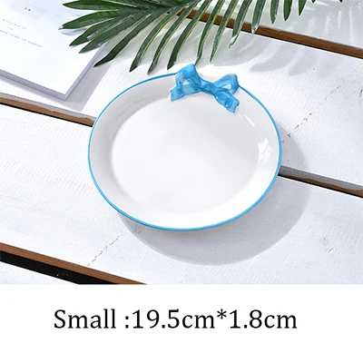 Blue Small Round Милая белая керамическая тарелка Фруктовница фарфоровое декоративное блюдо, ювелирный десерт для еды, блюдо для хранения, украшение комнаты, подарок для девочки - Цвет: Blue Small Round