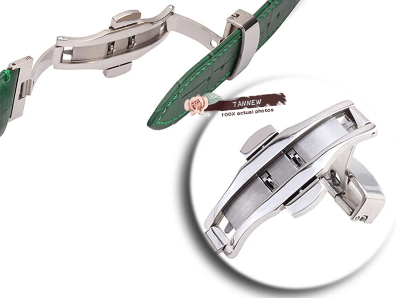 Ремешок кожаный для наручных часов зеленый браслет с застежкой-бабочкой 18 мм 20 22 -