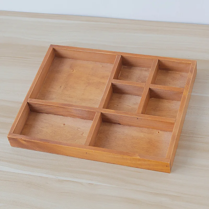 Retro Simple Wooden Desktop Storage Box Creative With Division Makeup Groceries Jewelry Organizer Home Organization | Дом и сад