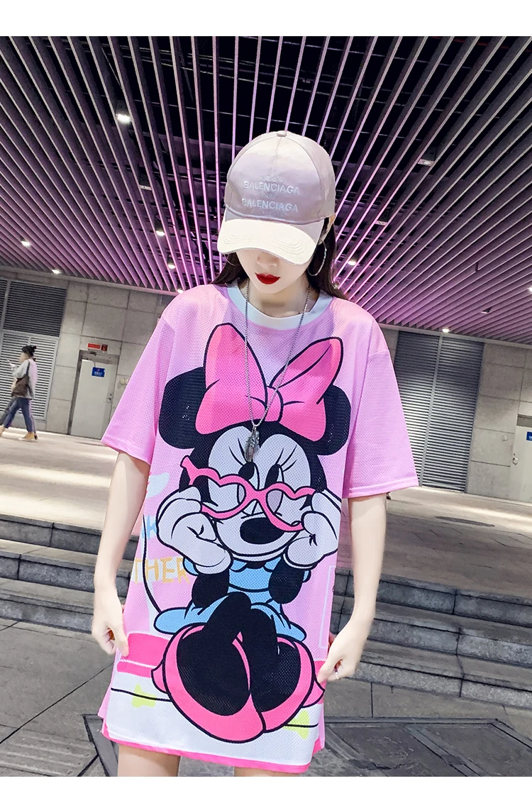 Vestido de camiseta/милое платье футболка с героями мультфильмов для студентов летнее