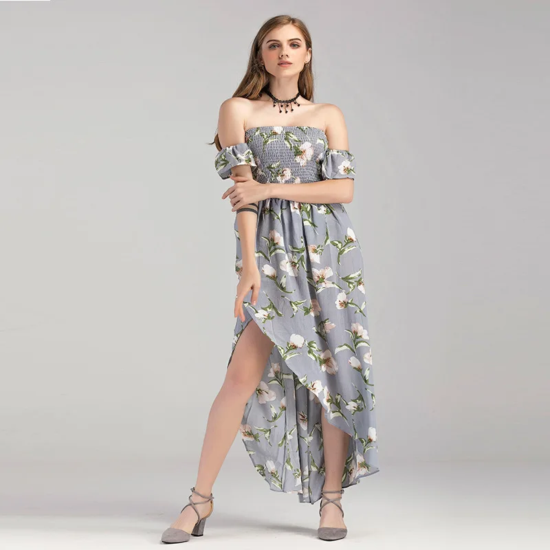 Взрывные Модели 2018 весной и летом праздник стиль off-the-shoulder dress Печать