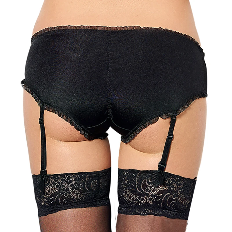 Vrouwen Ondergoed Underwear Women Panties With Garter Black M XL 2XL 3XL Mid Rise Solid Open Briefs Sexy Bow P5088 | Женская одежда