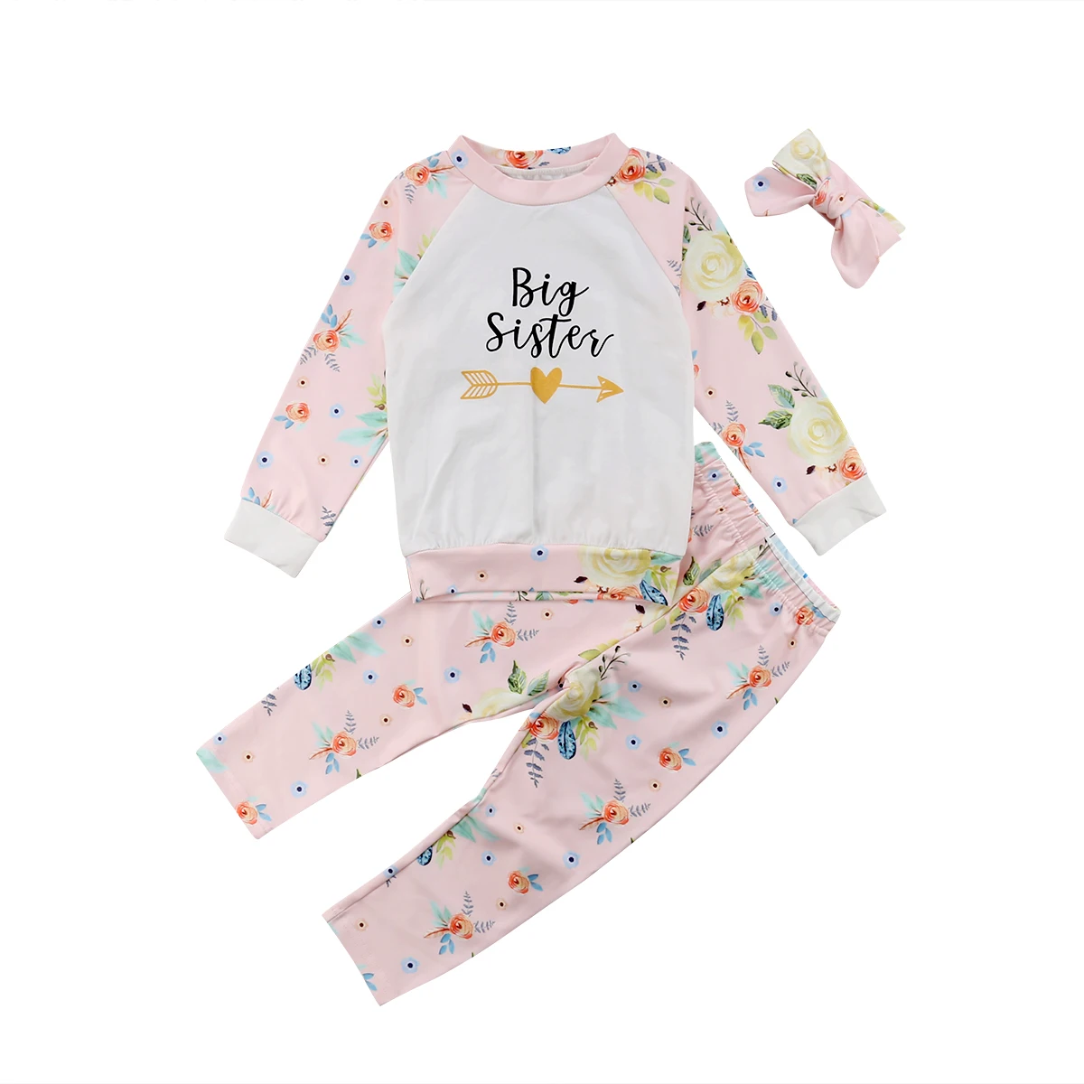 Family Sister Matching Outfits Newborn Infant Baby Big/Little Romper +pants+Headband 3pcs Jumpsuit Clothes | Мать и ребенок