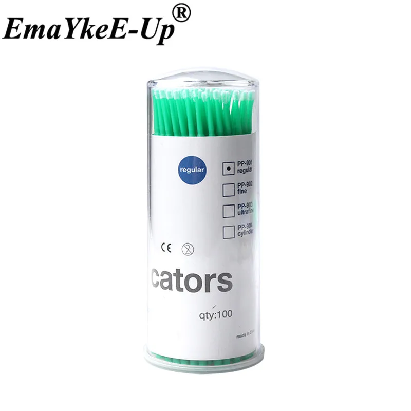 Dark green-100pcs-T 100 шт., прочные Микро-аппликаторы, одноразовые кисти, индивидуальные инструменты для удаления ресниц, тампоны, мини-кисти для макияжа, инструмент для наращивания ресниц - Цвет: Dark green-100pcs-T