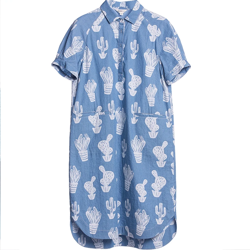 Платье рубашка LYNETTE'S с коротким рукавом принтом кактуса|lynette's chinoiserie|dress dress