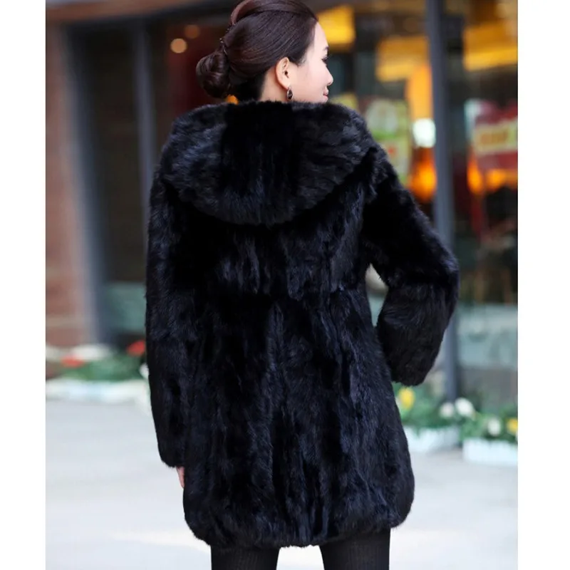 2022 New Arrival Women's Mink Fur Coat With Hoodie Long Style Full Sleeve Windbreak Real Fur Winter Coat Female