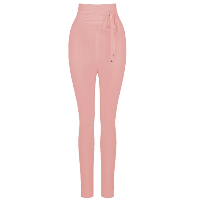 Women's High Waist Bandage Slim Stretch Pencil Pants Rayon Bandage Fringe Fashion Sexy Tights New - Цвет: Розовый