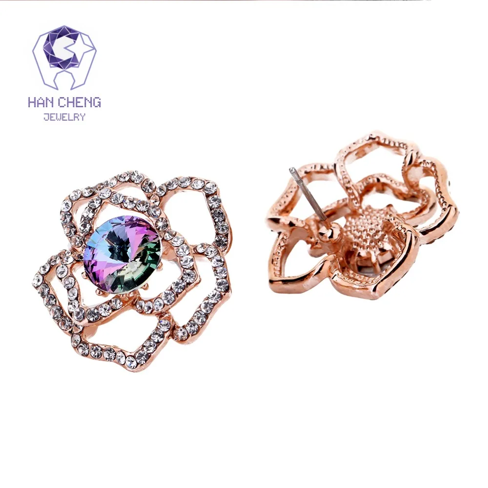 Ханченг Новая роскошная голубая гвоздика из кристалла с камнем созданная цветочная серьга для женщин украшения бринкос бижу.