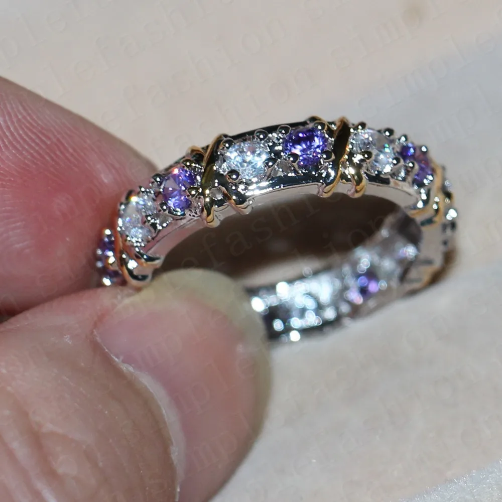 Модное Ювелирное кольцо Вечность 3 мм камень 5А Циркон Камень 10KT Желтое Белое