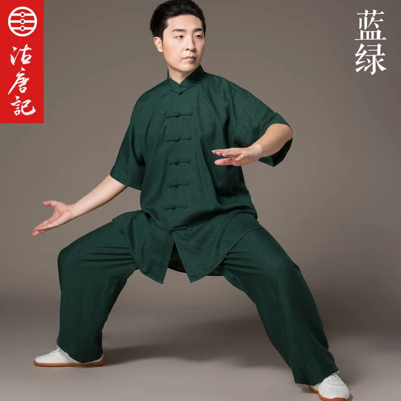 Cotton and linen  Male Short sleev Summer tai chi clothing half sleeve Kung Fu  Suit Uniform Chinese style