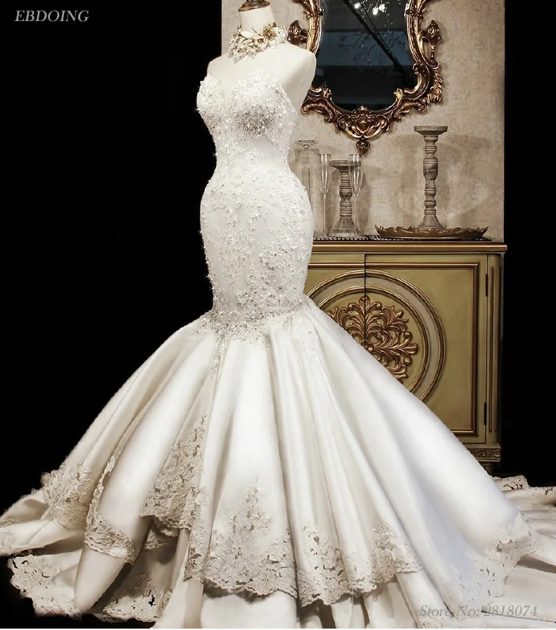 Vestidos De Novia сексуальное свадебное платье-Русалка милое декольте без рукавов с коротким шлейфом кружево с аппликацией и бисером