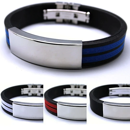 Мужской браслет из нержавеющей стали резиновый черный разноцветный Модный