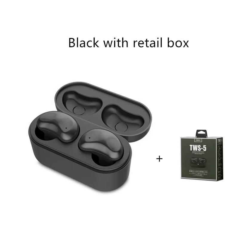 Black with box Remax TWS-5, беспроводные Bluetooth наушники, близнецы, наушники с зарядным устройством, Bluetooth 5,0, Smart Touch, стерео - Цвет: Black with box