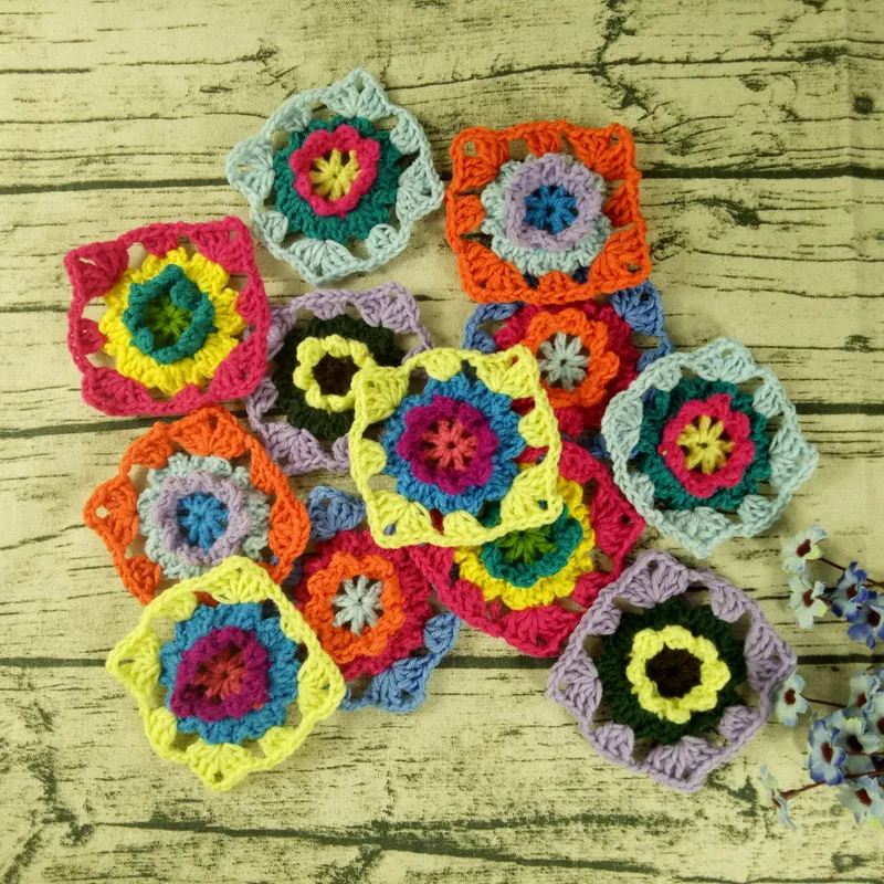 50pcs Square Handmade Crochet Doilies Table Mats Pad Flowers Clothes Patch Accessory Photography Props Coaster 9cm | Дом и сад