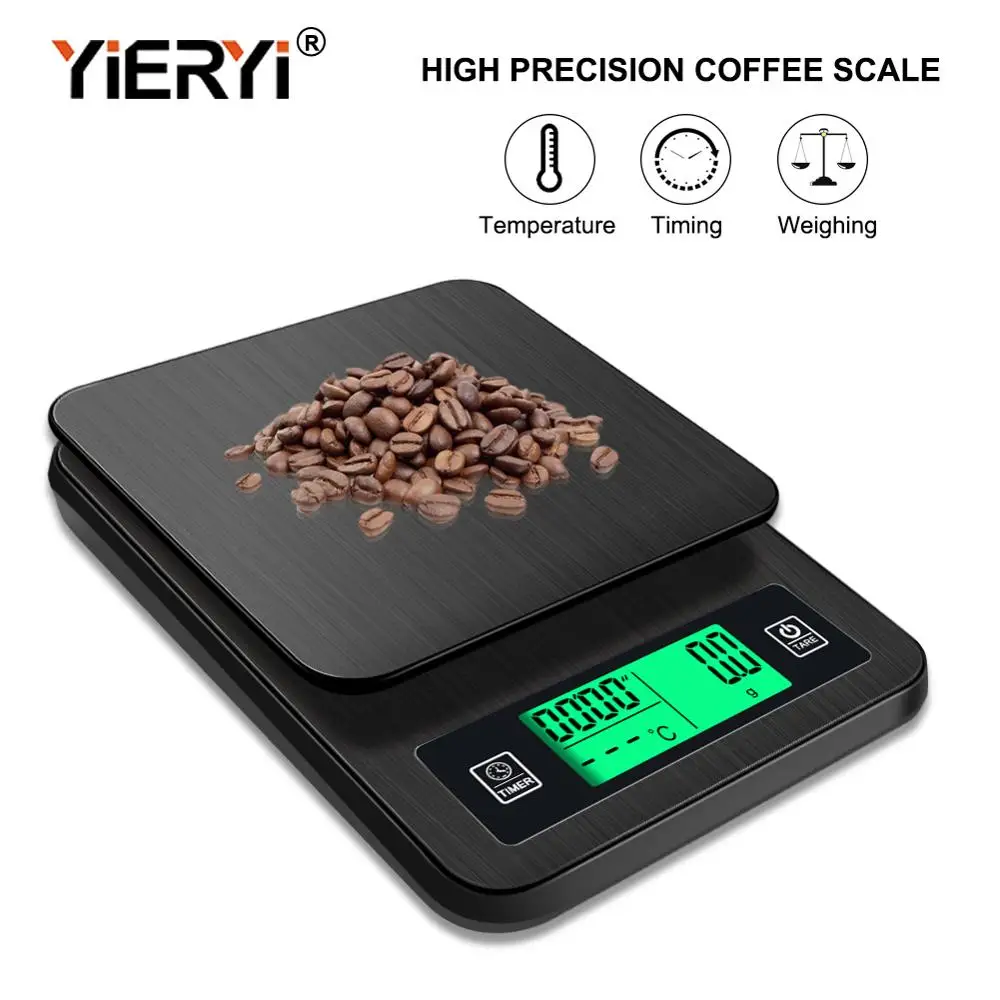 Yieryi-báscula de café portátil, 2kg/1g, 1kg/0,1g, con temporizador, balanza electrónica Digital de cocina, báscula electrónica LCD de alta precisión