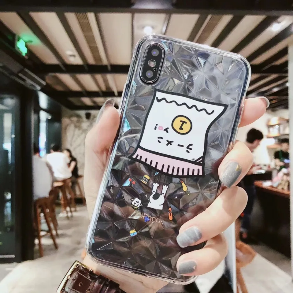 ZMASI Geometric Diamond Clear Phone Case for iPhone X 6 6S 7 8 Plus Cute White Cat Rhombus Series Cover Coque |