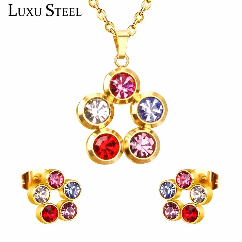 Комплект из колье и серёг нержавеющей стали с фианитом|jewelry sets|pendants stainless steel