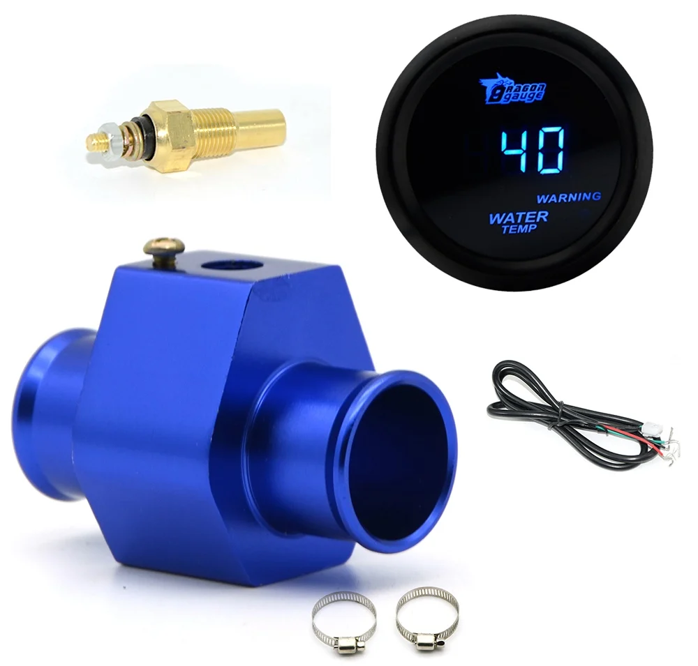 With 36mm adapter Высокое quanlity" 52 мм Автомобильный цифровой синий светодиодный датчик температуры воды 40-150 ℃ с водяным температурным соединением датчик адаптер 1/8NP - Цвет: With 36mm adapter