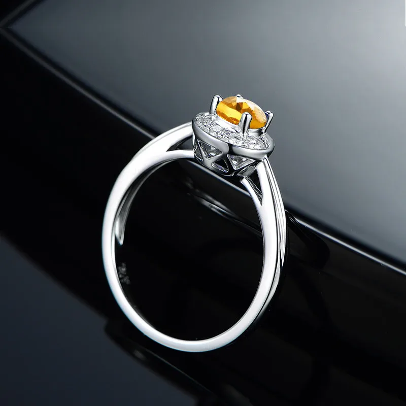 AINUOSHI Natural Citrine Halo Ring 0.8ct Round Cut Gemstone 925 Sterling Silver Ring Engagement Wedding Jewelry Women Ring