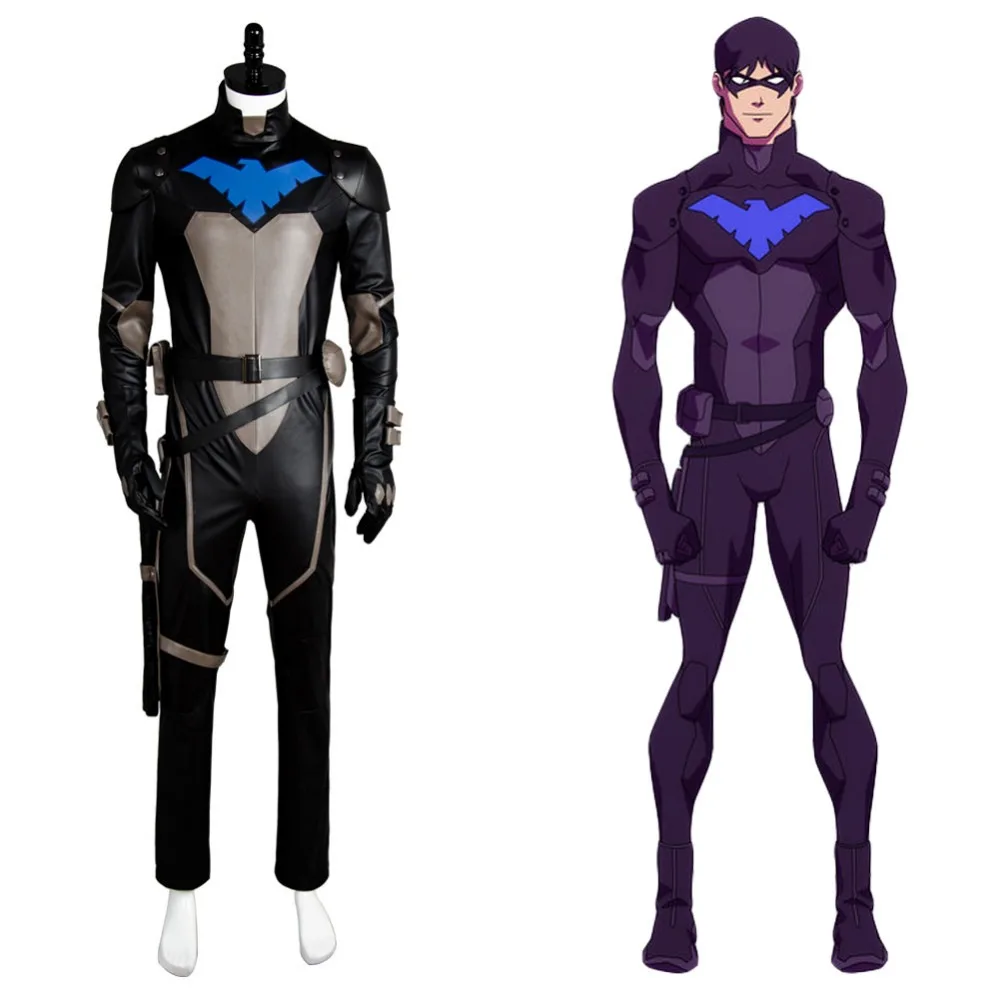 Молодые юстиции S2 костюм Nightwing комбинезон наряд Форма Маски Комплект на Хэллоуин