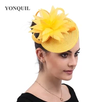 yellow cocktail church hair fascinators accessories hair clip ladies headwear hairpin feather flowers decoration party headpiece