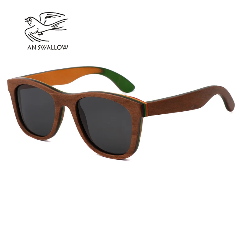 

Marron Skateboard bois lunettes de soleil femmes rtro lunettes de soleil hommes marque de luxe polaris Vintage lunettes en boi