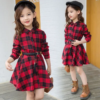 Black and Red Детская клетчатая рубашка для подростков, платье, клетчатый Топ, блузки для девочек, одежда с длинными рукавами, осень-весна, одежда для малышей, маленькая принцесса - Цвет: Black and Red