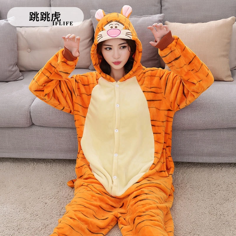 Adults Animal Kigurumi Tiger Pajamas Sets Sleepwear Cosplay Zipper Onesie Hooded Women Men Winter Unisex Cartoon Pajamas