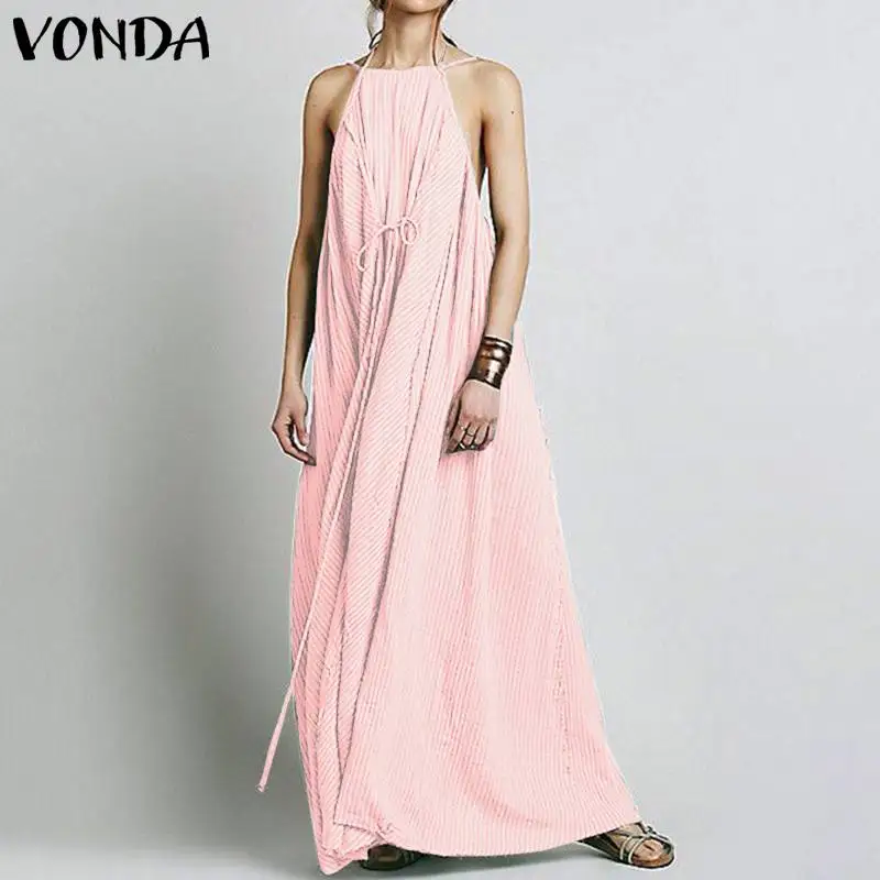 VONDA, 5 цветов, богемное длинное платье макси, винтажное сексуальное летнее платье без рукавов, праздничное платье, сарафан, повседневное пляжное платье, большие размеры