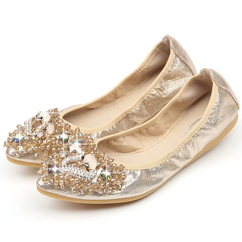 2018 Brand Women Pointed Toe Flats Loafers Fashion Ballet Flats Ladies Lolita Flat Shoes Black Silver Shoes For Women Size32-45