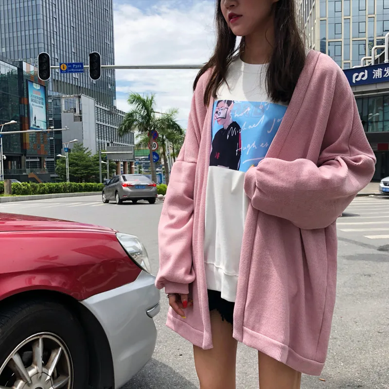 Весенне-осенний вязаный женский свитер Harajuku wind BF, Длинные повседневные кардиганы, новая мода, длинный рукав, одноцветное свободное Женское пальто