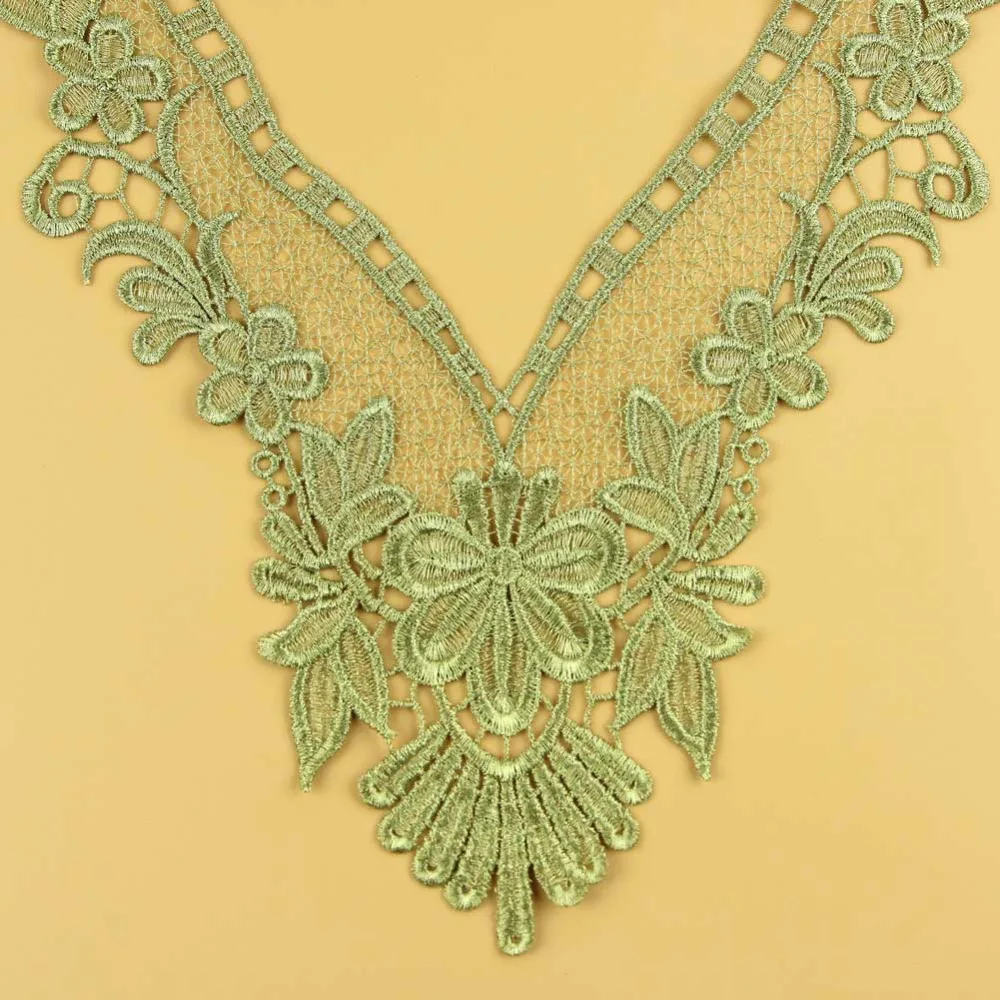 1 Pc Motif Applique Golden Flower Neckline Neck Collar Venise Lace Trims Sewing Craft S10943 | Дом и сад