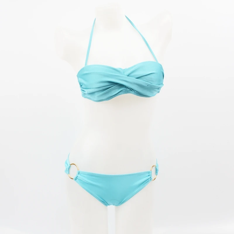 Скрученный комплект бикини с пуш ап топом и колечками для отдыха хит продаж