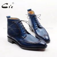 cie square toe wing tips lace up handmade hand painited navy 100 genuine calf leather goodyear hidden suture man boot a154