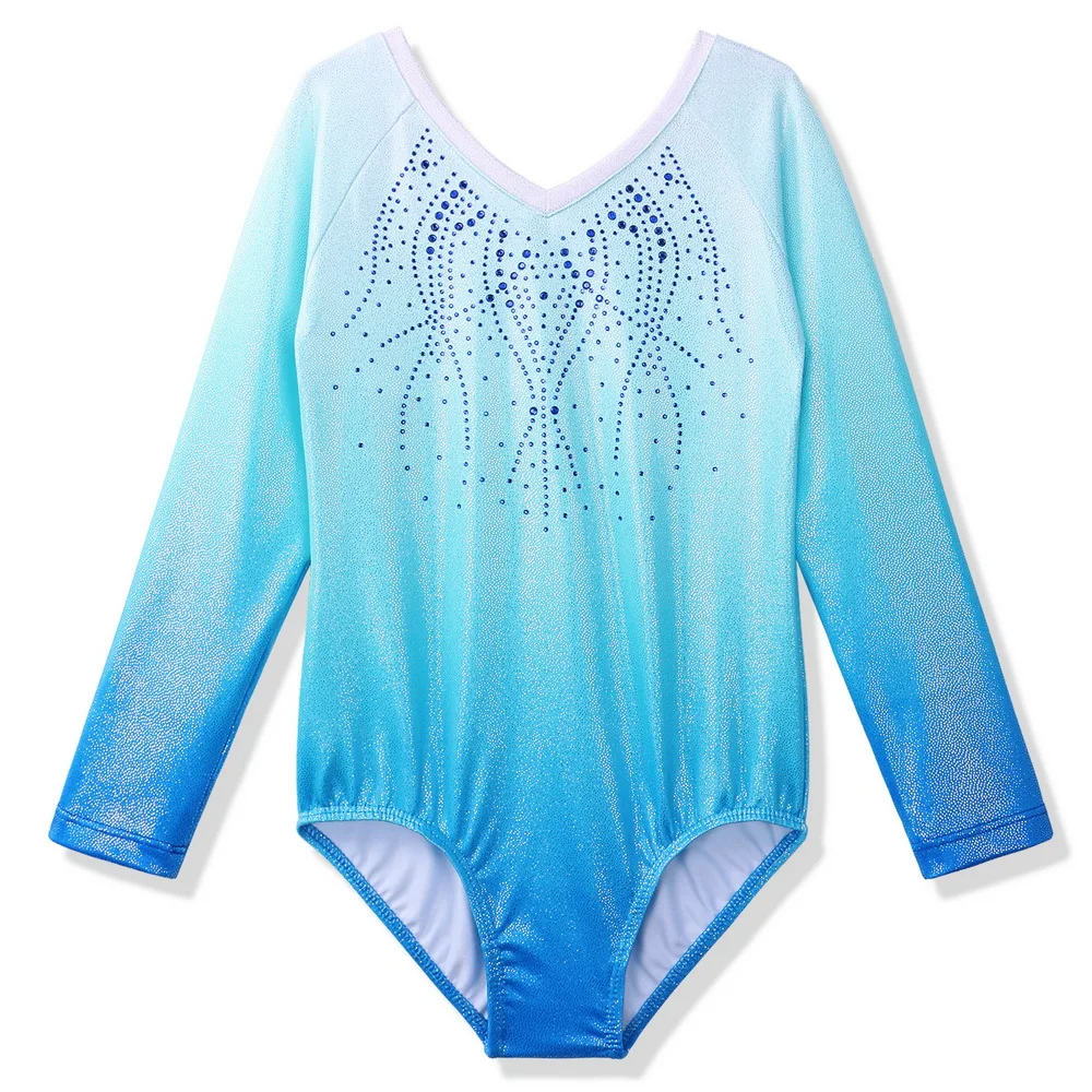 

BAOHULU Children Ballet Leotards Gymnastics Long Sleeve Shiny Rhinestone Costumes Lovely Girls Leotards Ballet Dress Dancerwear