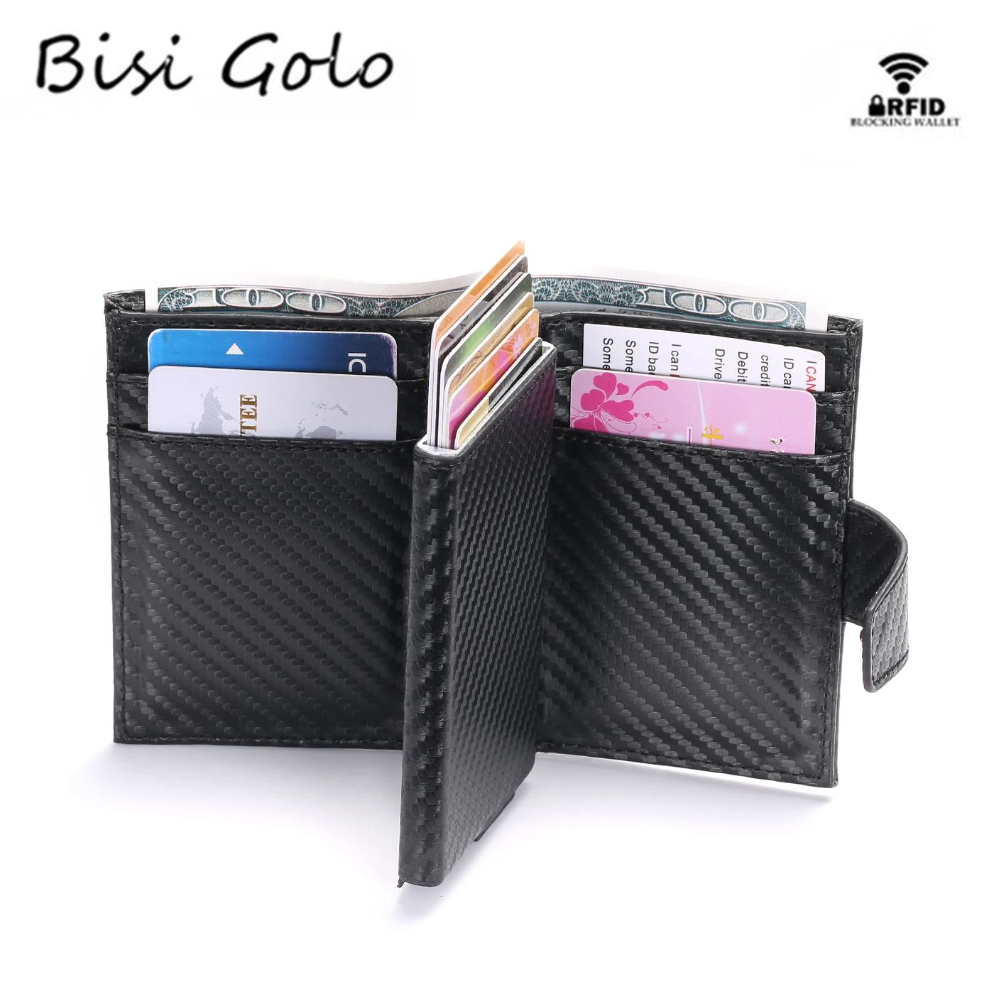 

BISI GORO Newest Male Card Holder RFID Aluminium Alloy Credit Card Holder Metal Leather Wallet Antitheft Men Automatic Card Case