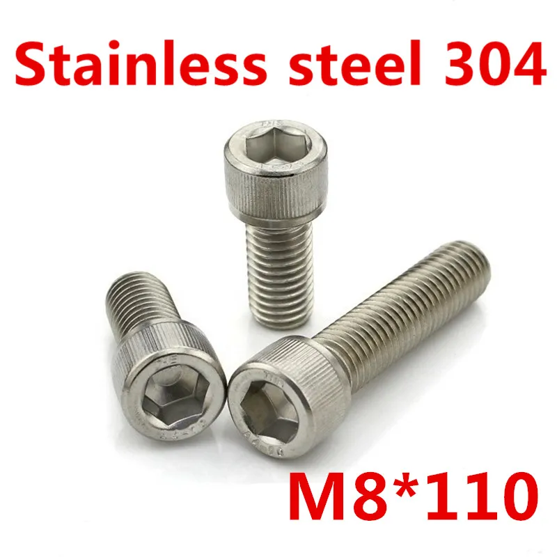 Free Shipping 10pcs/Lot Metric Thread DIN912 M8x110 mm M8*110 304 Stainless Steel Hex Socket Head Cap Screw Bolts | Обустройство дома