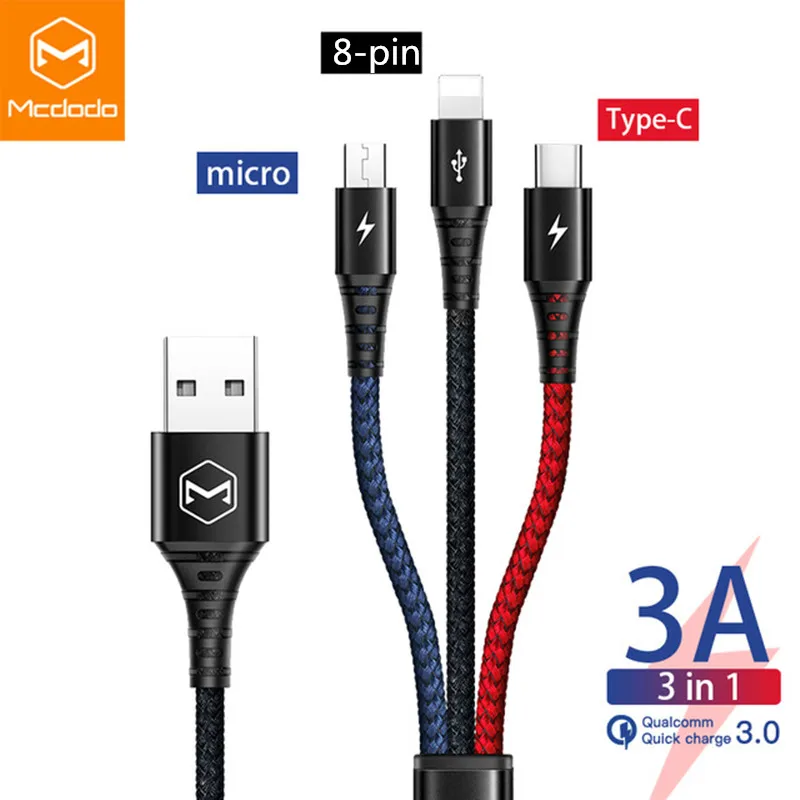 Зарядный кабель Mcdodo 3 в 1 USB А для телефона Micro Тип C iPhone XR XS Max X Huawei шнур передачи