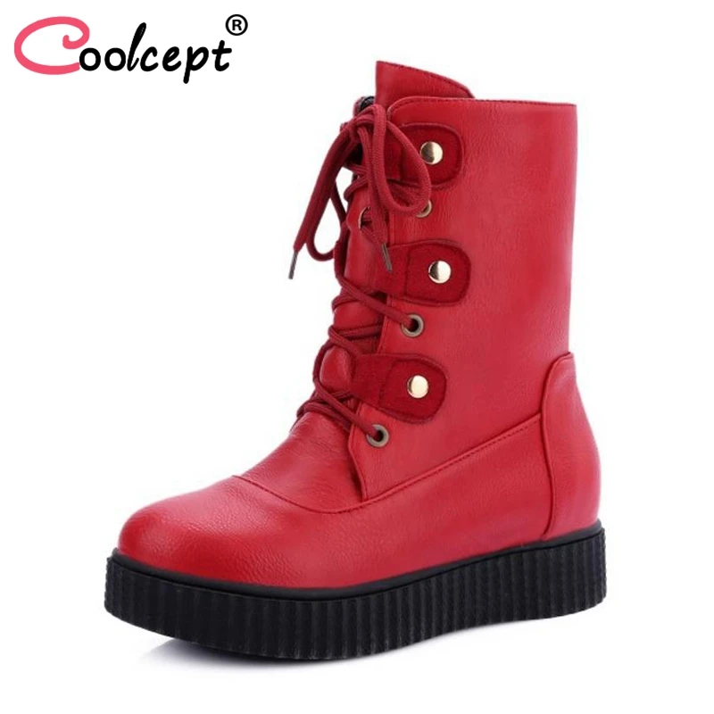 Coolcept/женские ботинки до середины икры на платформе со шнуровкой полусапожки