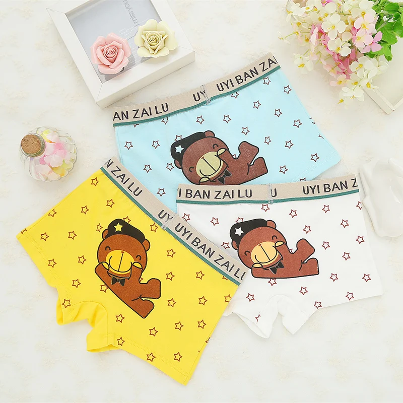 4 шт./компл. трусы для мальчиков боксеры хлопковые детские с медвежонком милые