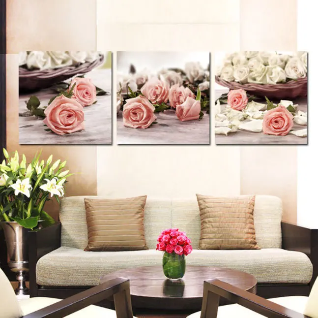 3 шт. декоративные настенные картины розовые розы |