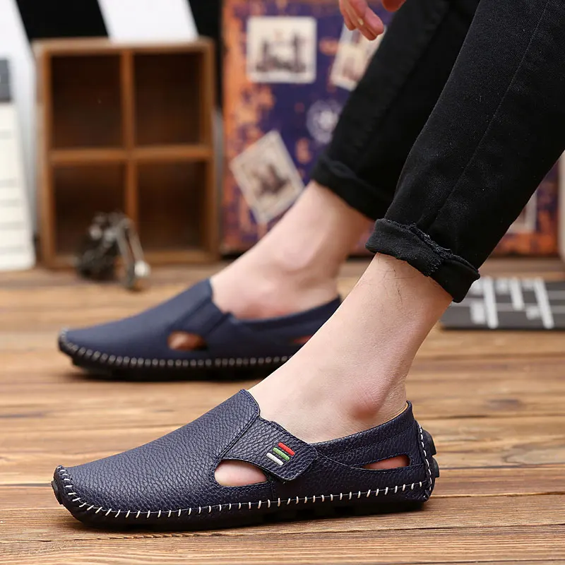 2019 New Fashion Men Leather Shoes loafers Summer Breathable Casual Slip-on Driving Boats Moccasins Flats | Обувь