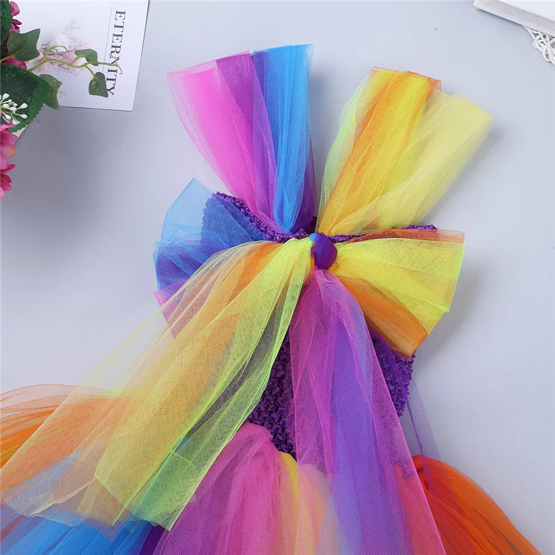 Kids Girls Adjustable Cap Sleeves Rainbow Tutu Dress with Hair Hoop Outfit Cute Set for Halloween Cosplay Party Costume SZ 2-10 | Детская