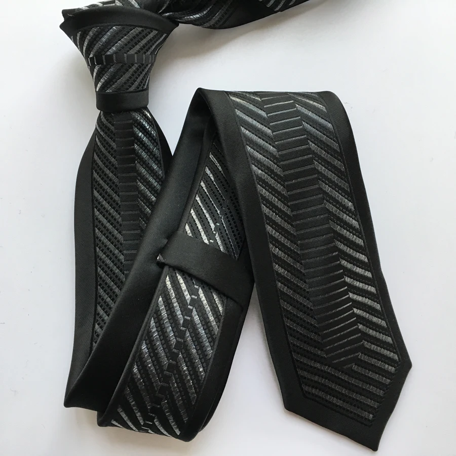 

Designer Skinny Slim Tie Jacquard Woven Necktie Blue with Black Vertical Stripe Panel Gravata Free Shipping