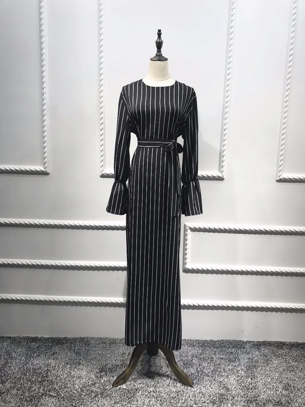 Модное мусульманское платье в полоску размера плюс турецкое Дубае Abaya Арабская