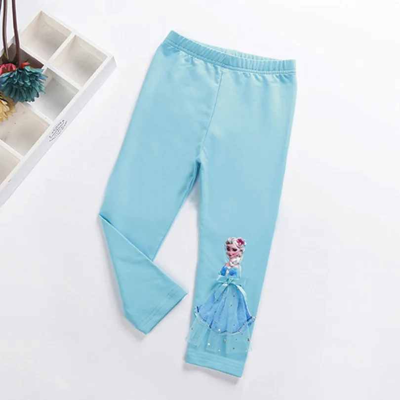 

2019 Children Girls Leggings Summer Calf Length Pants Cartoon 3D Anna Elsa Girls Pants Children Trousers Kids Pants