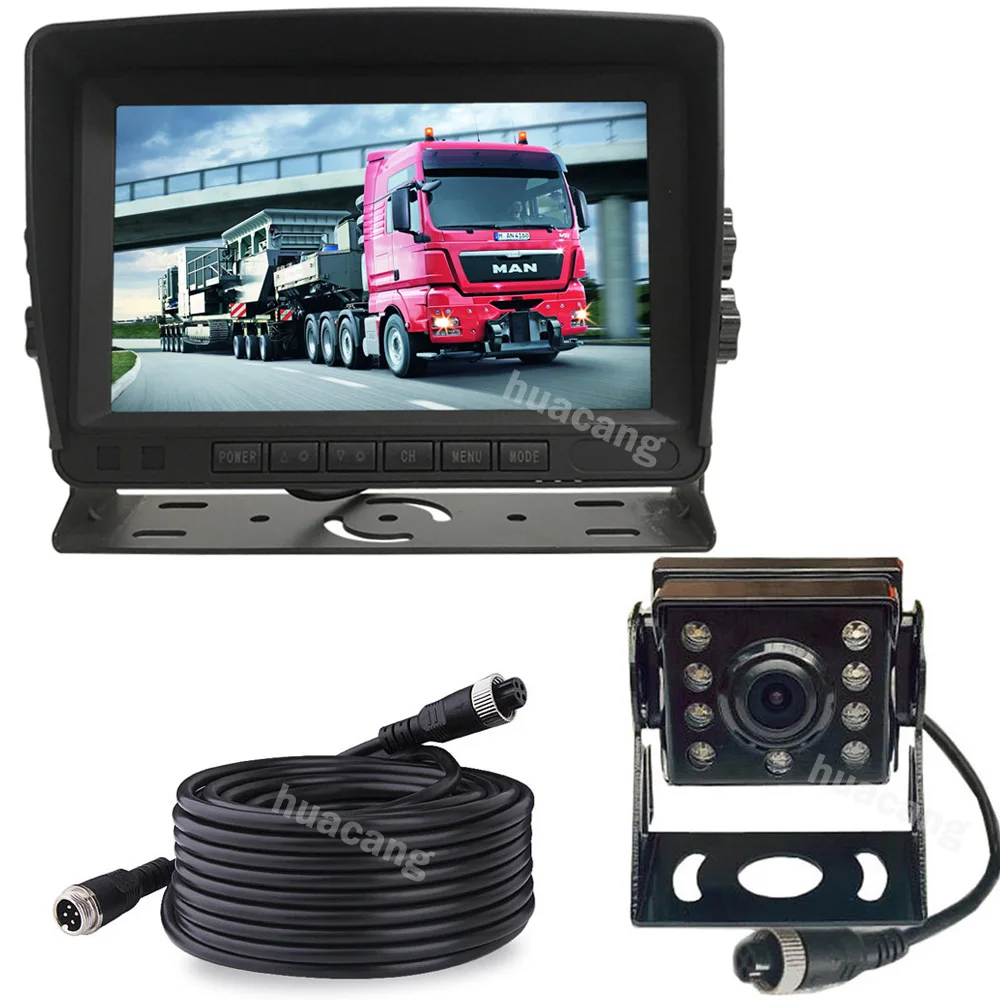 

4Pin 12V-24V 7" TFT LCD Rear View Monitor with Sun Shade Bracket +18LEDs Night Vision Reversing Backup Camera for Bus Truck RV